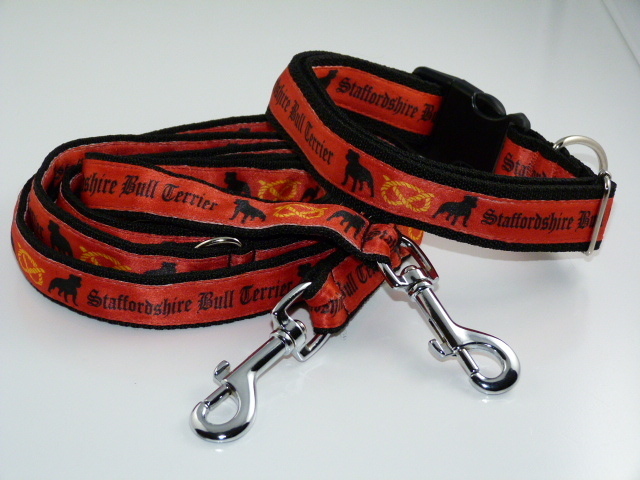 Staffordshire Bull Terrier Motiv, Set: Halsband + Führleine 210cm